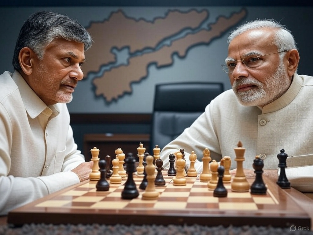 ఈ వ్యాసం - ఆంధ్రప్రదేశ్ లో చంద్రబాబు నాయుడు, నరేంద్ర మోడీ రాజకీయ కుతంత్రాలు - బాబు, మోడీలు తమ రాజకీయ వ్యూహాల విషయంలో ఒకరికొకరు ఎలా పోటీ పడుతున్నారో వివరిస్తుంది.