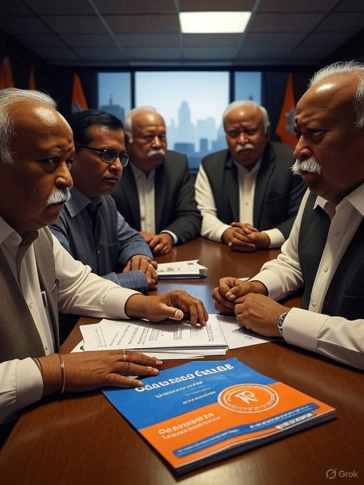 రాష్ట్రీయ స్వయం సేవక్ సంఘ్ తన మనుగడకు ఉన్న ప్రమాదాలను మోడీ నాయకత్వం నుండి గ్రహించింది. భారతీయ జనతా పార్టీ (బిజెపి) సైద్ధాంతిక మాతృసంస్థ అయిన ఆరెస్సెస్ చారిత్రాత్మకంగా పార్టీ ఎజెండాను హిందుత్వంగా నిర్దేశించింది. అయితే, నరేంద్ర మోడీ పాలనపై మోడీ కేంద్రీకృత నాయకత్వానికి, ఆర్ఎస్ఎస్ సంస్థాగత విలువలకు మధ్య ఉద్రిక్తతలు తలెత్తాయి.