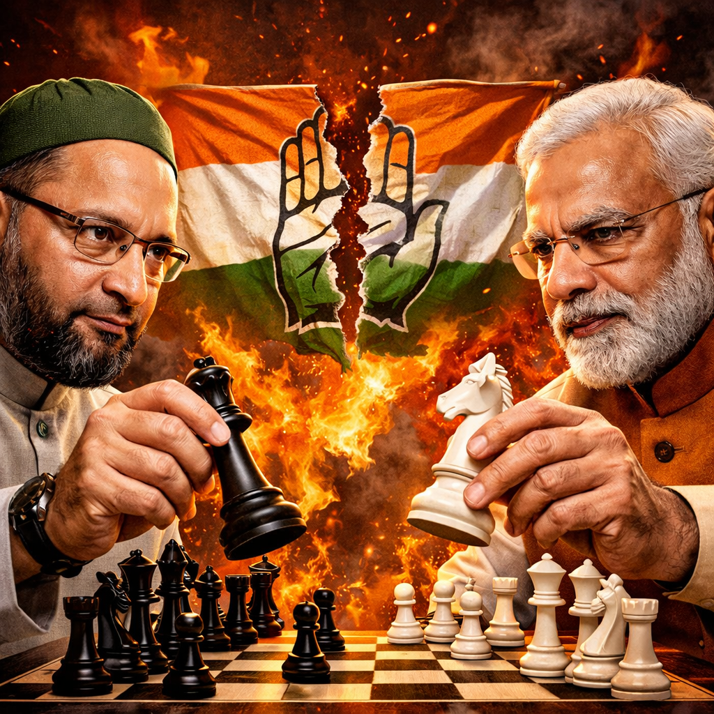 కాంగ్రెస్ పార్టీకి వ్యతిరేకంగా AIMIMను పెంచి పోషిస్తున్న నరేంద్ర మోదీ. నరేంద్ర మోదీ భారత రాజకీయాల్లో ప్రవేశించినప్పటి నుంచి అతని ప్రధాన రాజకీయ వ్యూహం ఒకటే – “విభజించు – పాలించు (Divide and Rule)”. ఇది బ్రిటిష్ వలస పాలకులు భారతదేశంలో విజయవంతంగా అమలు చేసిన పాత సూత్రం. మోదీ అదే సూత్రాన్ని ఆధునిక ఎన్నికల రాజకీయాలకు అనుగుణంగా మలుచుకొని, ముఖ్యంగా కాంగ్రెస్ పార్టీకి చెందిన ముస్లిం ఓటు బ్యాంకును దెబ్బతీయడమే లక్ష్యంగా ముందుకు సాగుతున్నాడు.